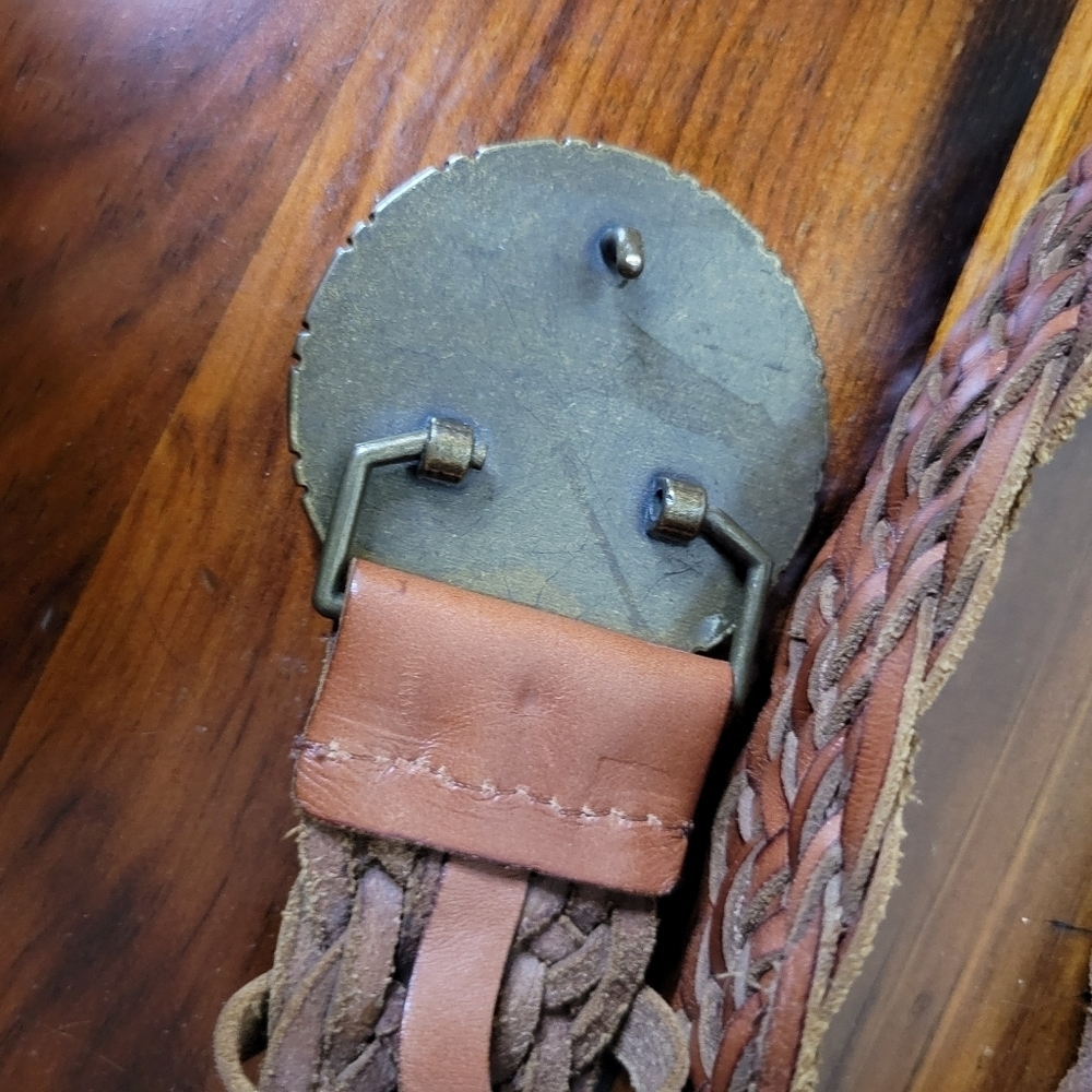 Boho Woven Leather Belt with Beaded Statement Buckle - Picture 4 of 5
